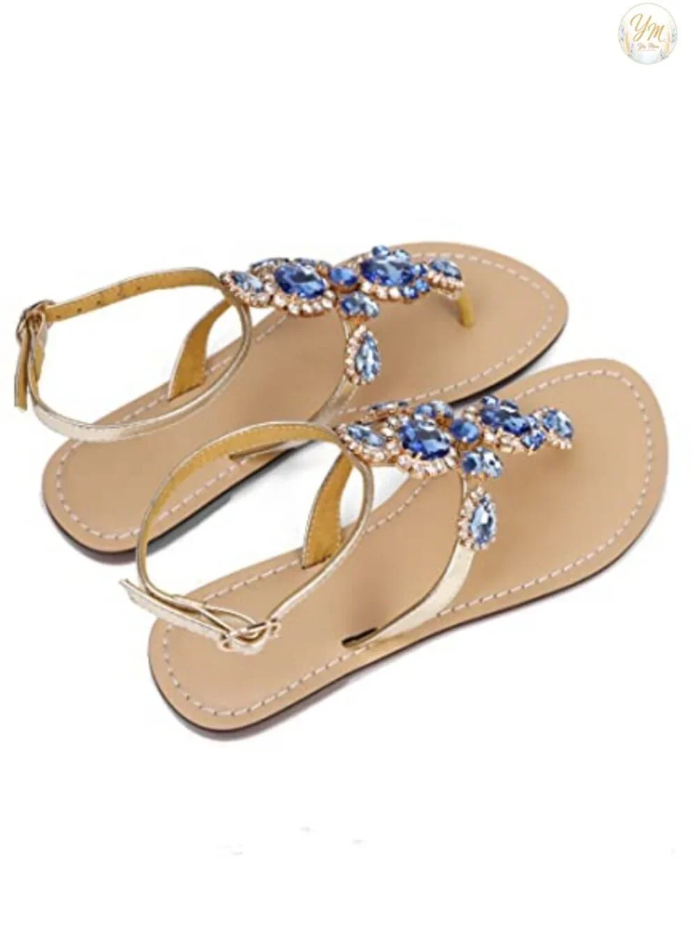 Rhinestone Gladiator Flat Sandals for Women, Sparkling Gem Bridal Bohemian